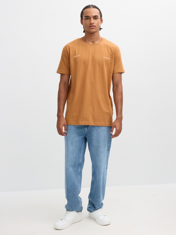 Monaco print t-shirt light brown front view