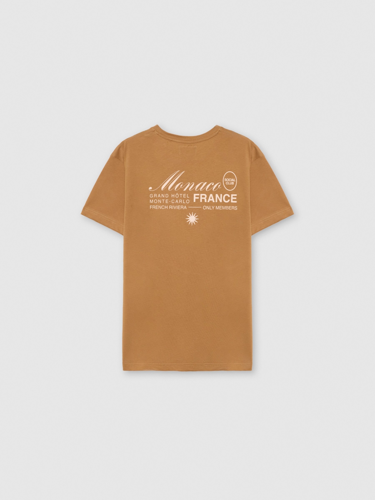 Camiseta estampada Mônaco marrom claro vista traseira