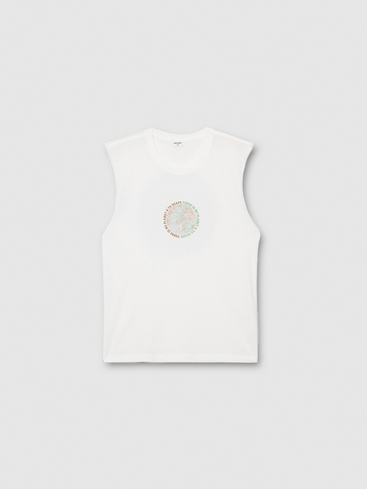 Camiseta sem mangas estampada planeta off white vista frontal