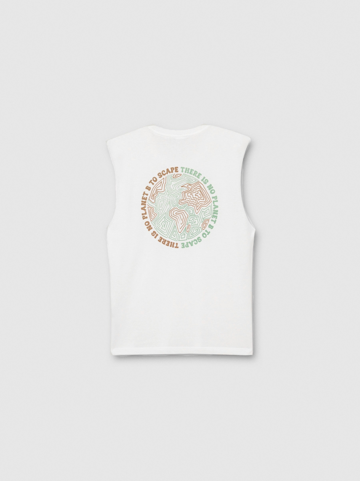 Camiseta sem mangas estampada planeta off white vista traseira