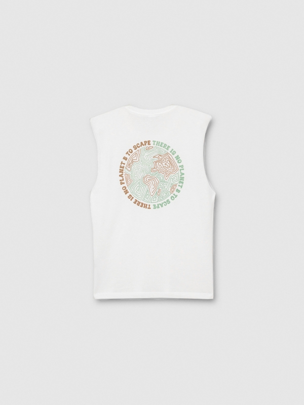 Camiseta sem mangas estampada planeta off white vista traseira