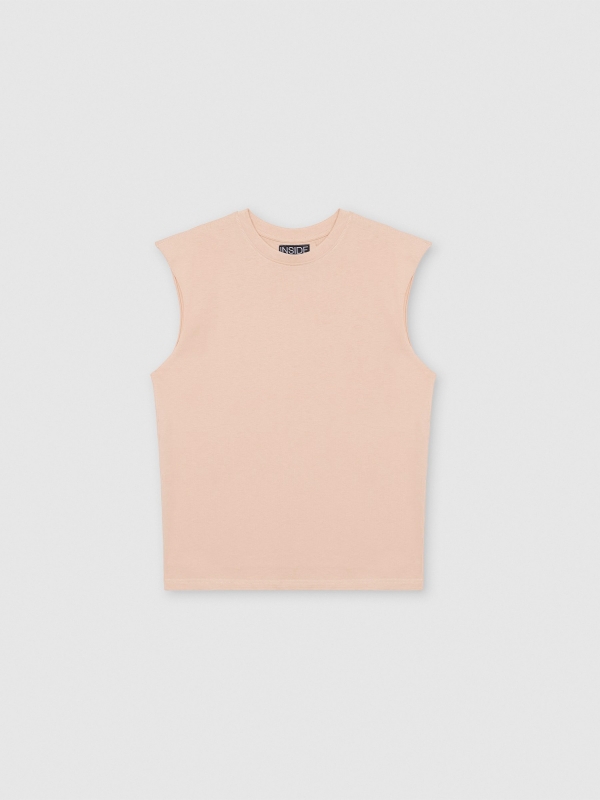  Camiseta básica sem mangas rosa nude vista frontal