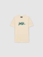 %Pto% Camiseta estampa texto Inside areia vista frontal