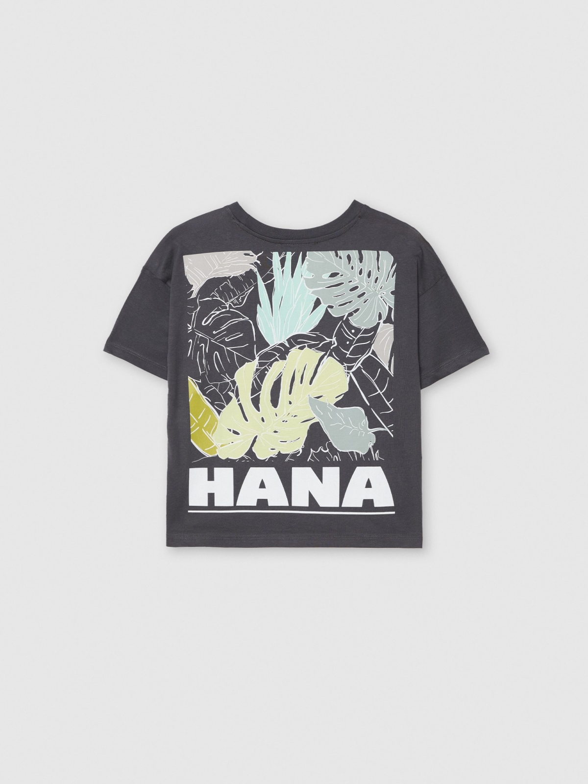 Jungle print t-shirt dark grey back view