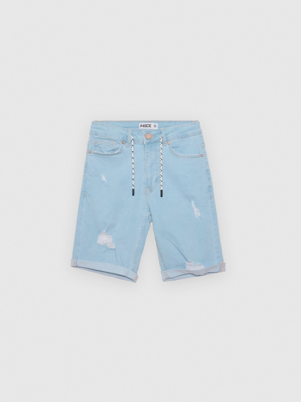  Calções de bermuda de ganga azul skinny azul vista frontal