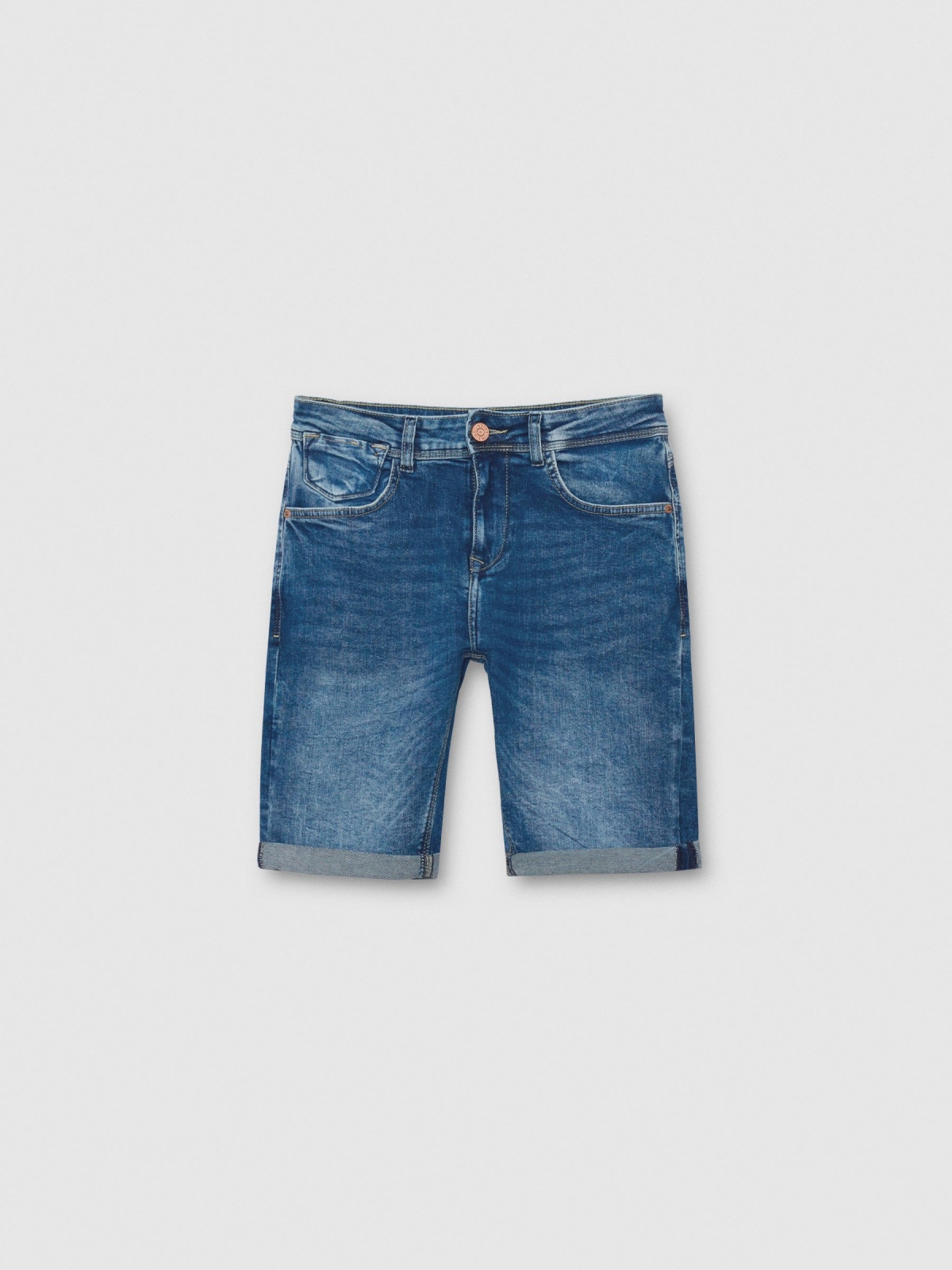  Distressed blue denim bermuda blue front view