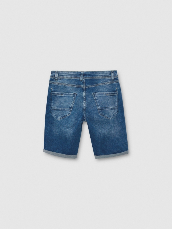 Distressed blue denim bermuda blue back view