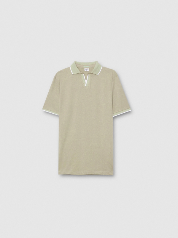  Polo básico cuello en uve verde grisáceo vista frontal