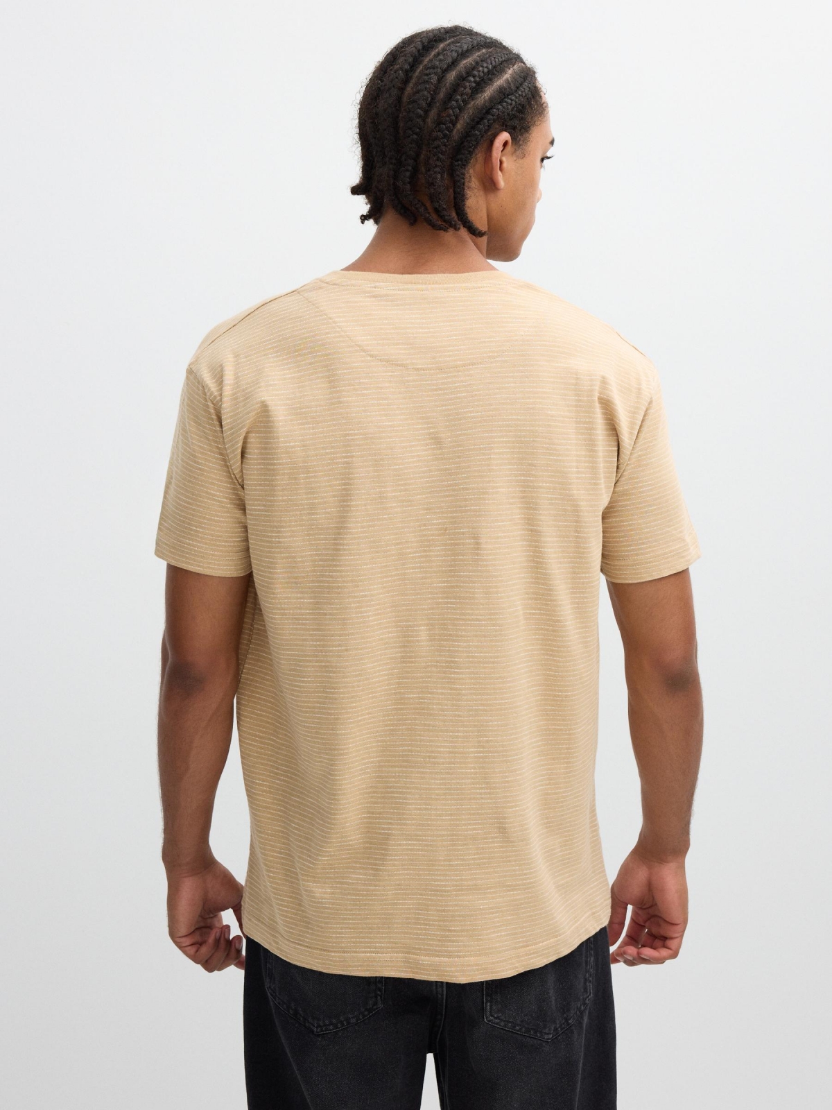 Striped print t-shirt with pocket sand middle back view