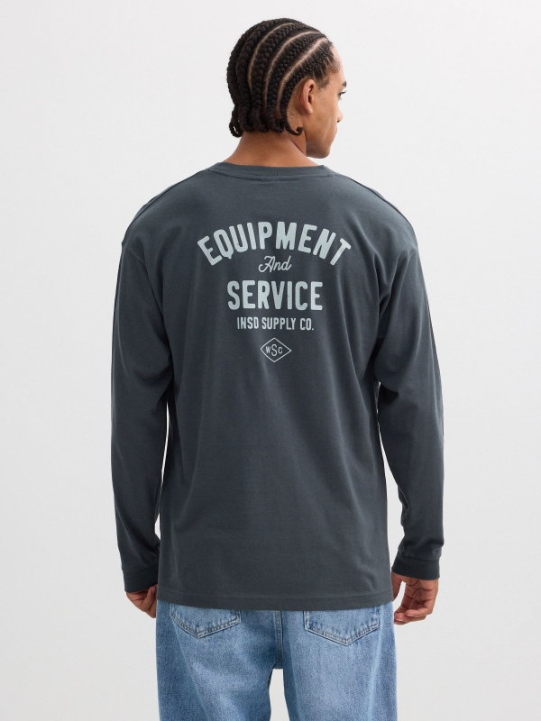 Long-sleeve team print shirt blue middle back view
