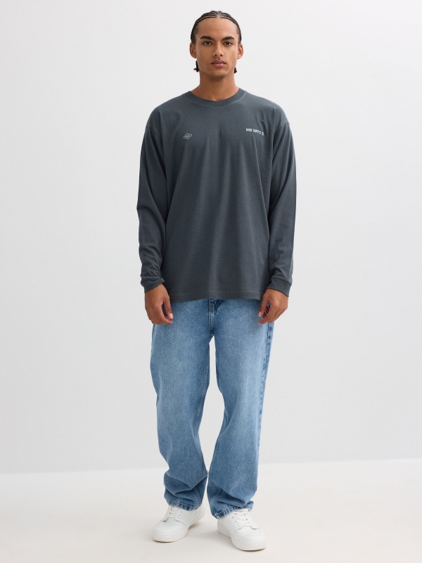 Long-sleeve team print shirt blue front view