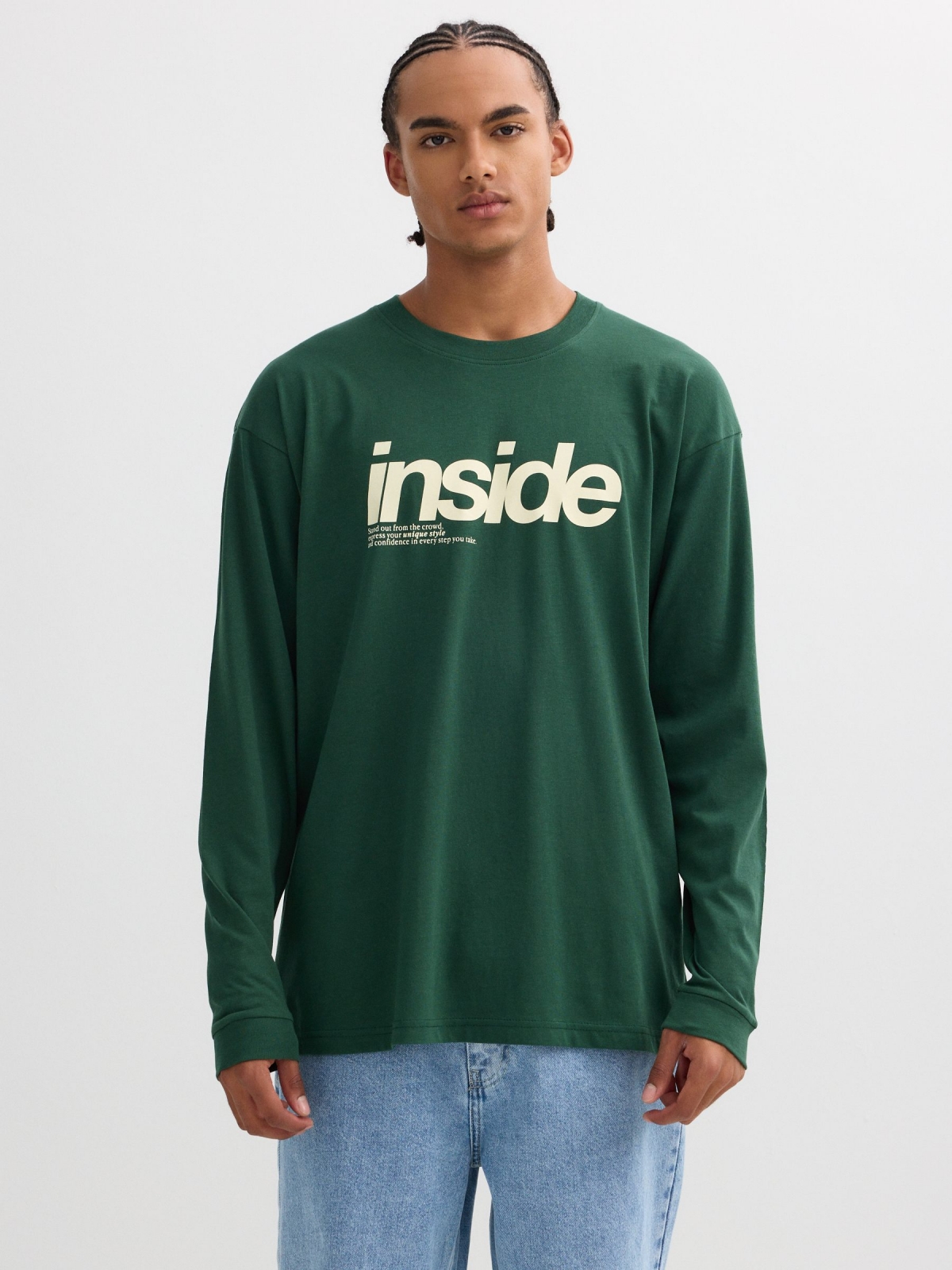 Camiseta de manga longa Inside verde vista meia frontal