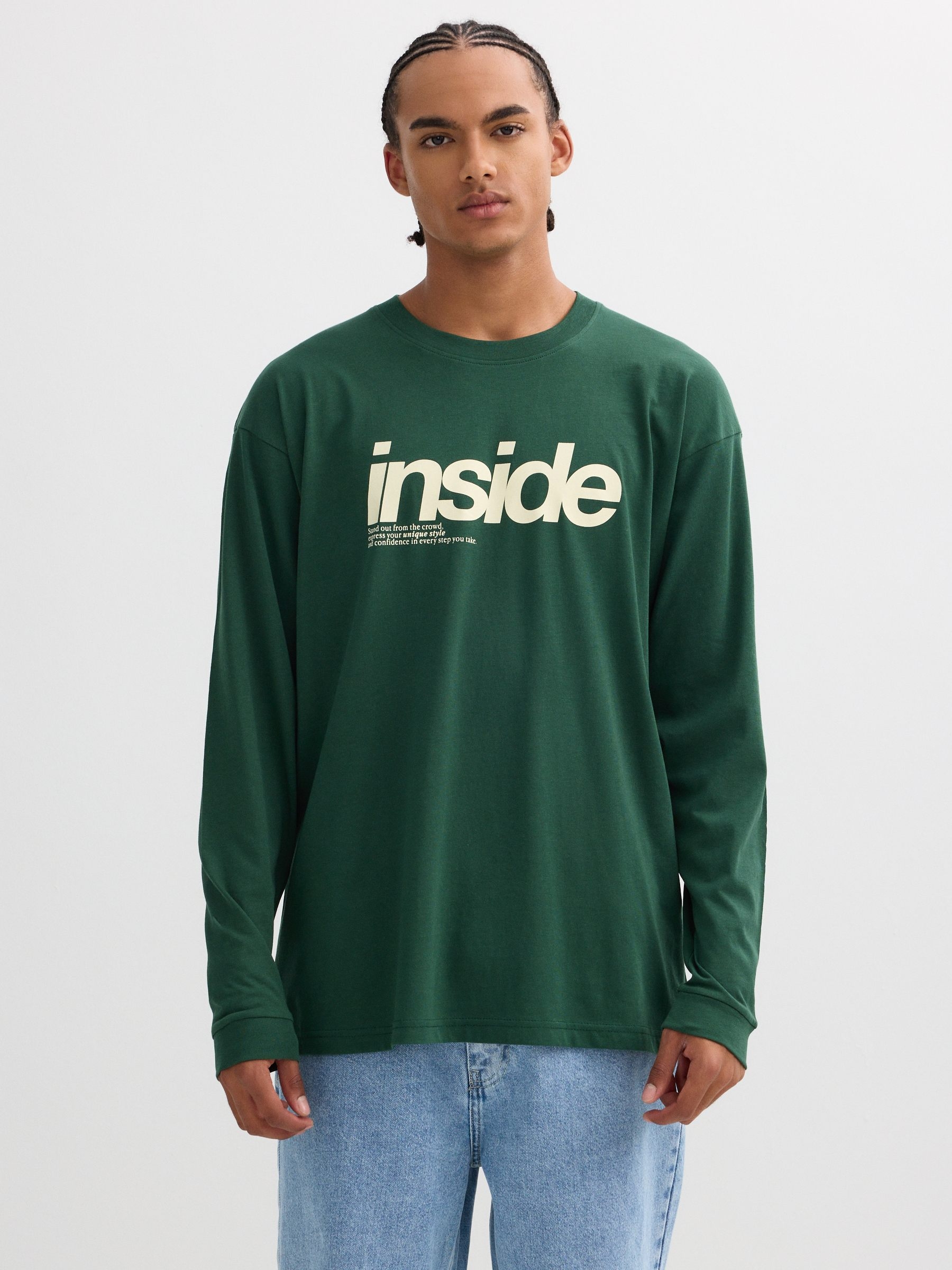 Camiseta manga larga Inside verde vista media frontal