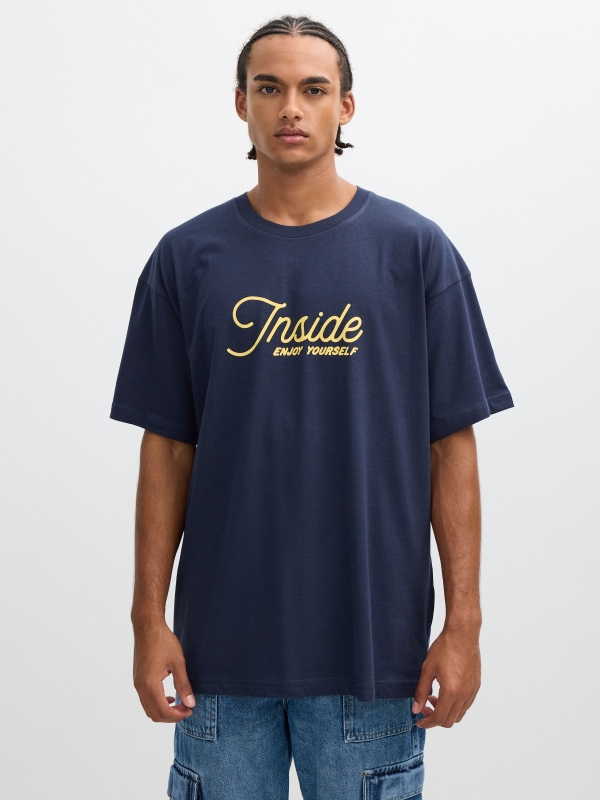 Camiseta texto Inside azul marino vista media frontal
