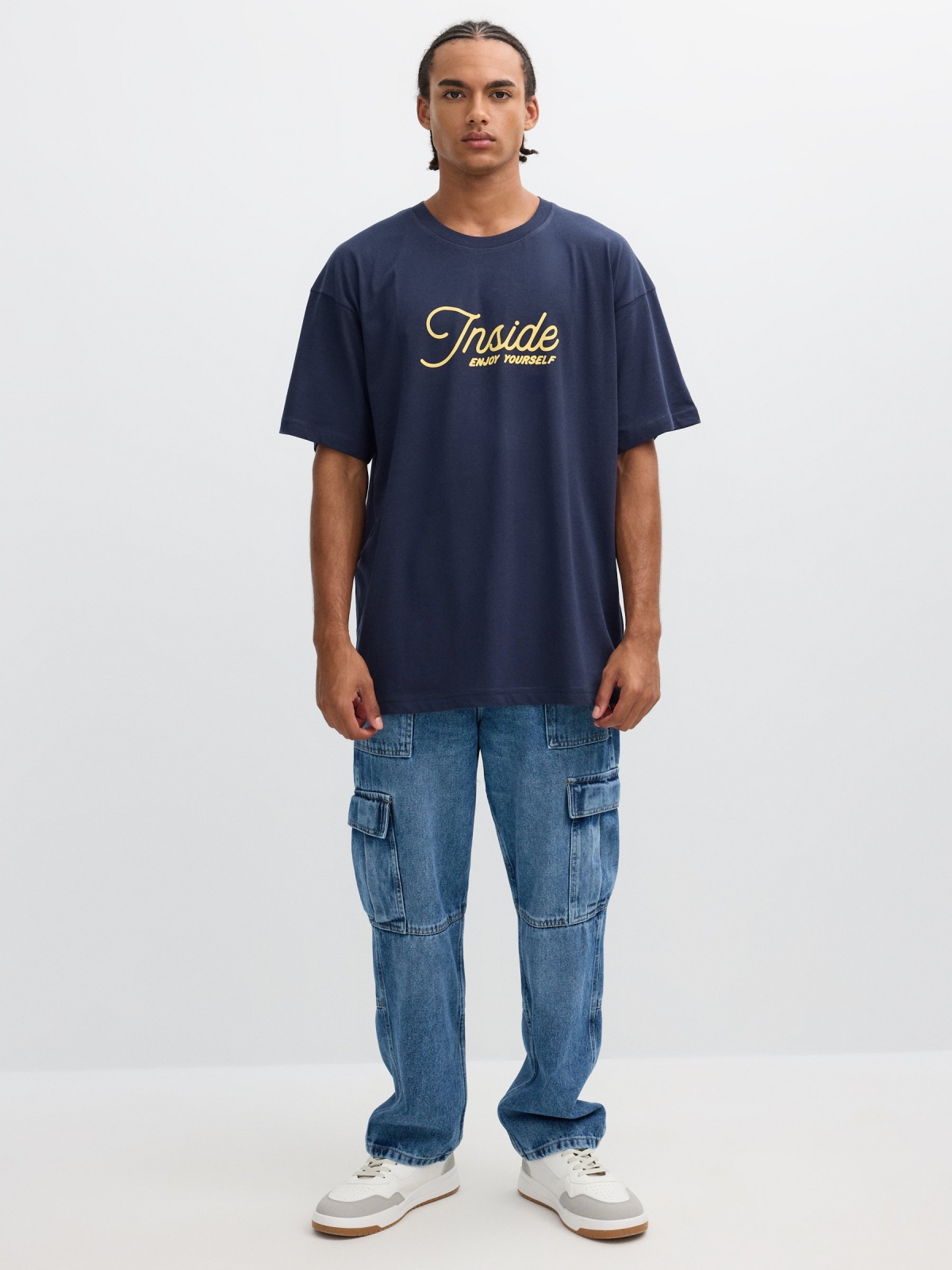 T-shirt text Inside navy front view