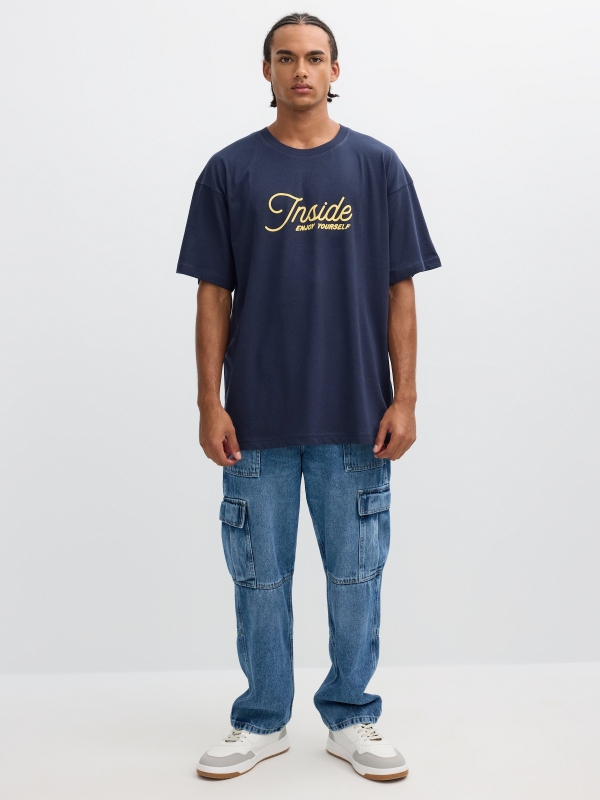 T-shirt text Inside navy front view