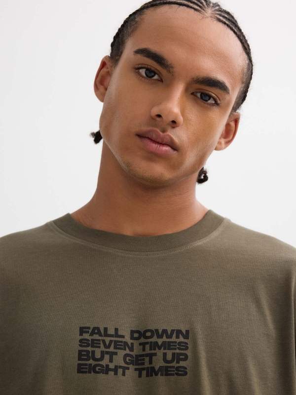 Long-sleeve shirt with oriental print khaki detail view