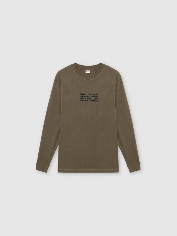  Long-sleeve shirt with oriental print khaki front view