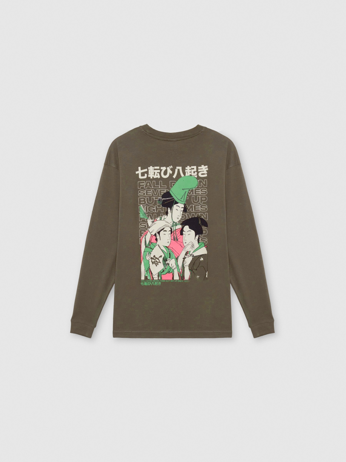 Camiseta manga larga estampado oriental kaki vista trasera