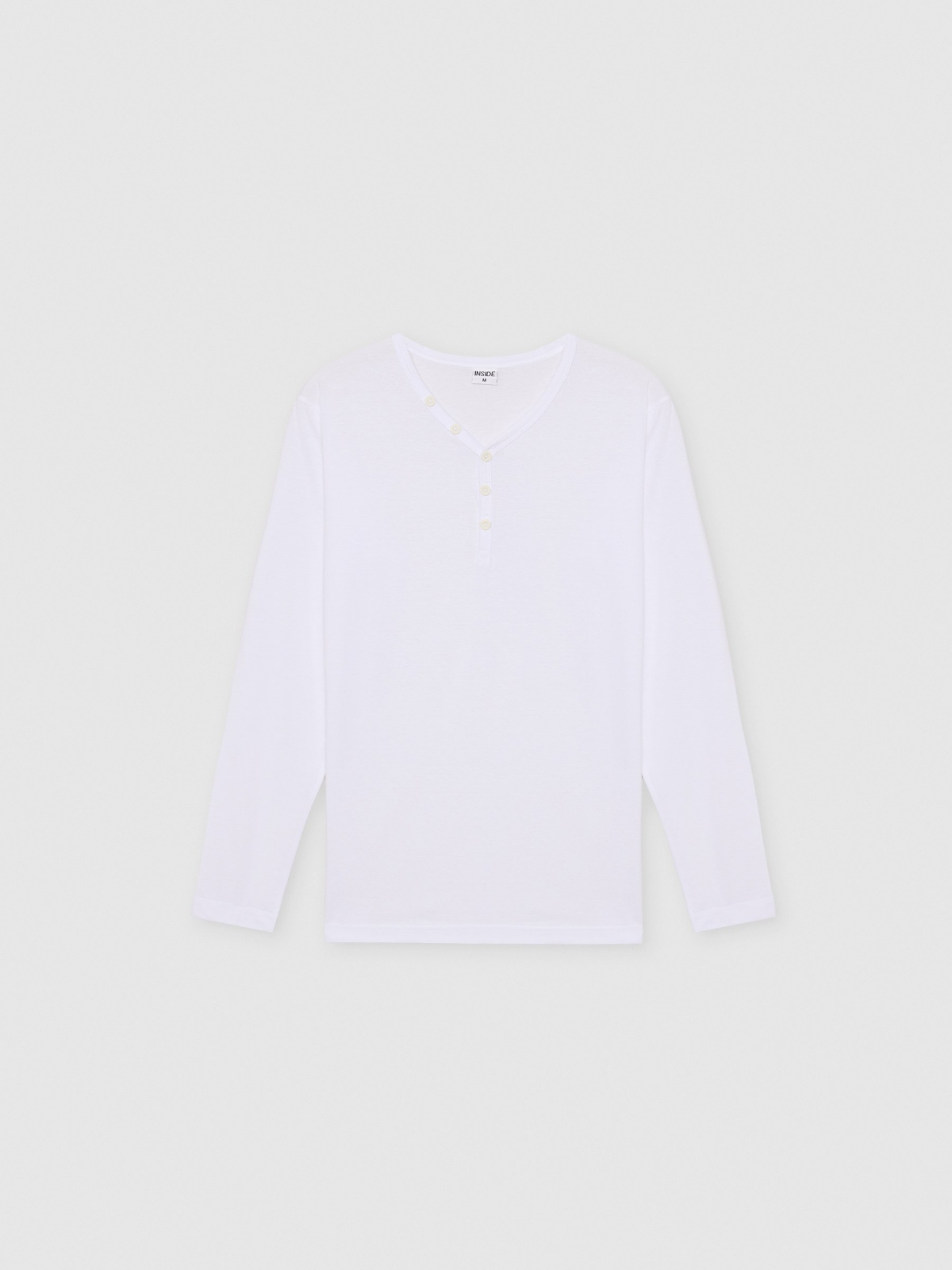  Camiseta manga larga lisa cuello botones blanco vista frontal