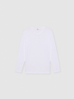 %Pto% Camiseta manga larga lisa cuello botones blanco vista frontal
