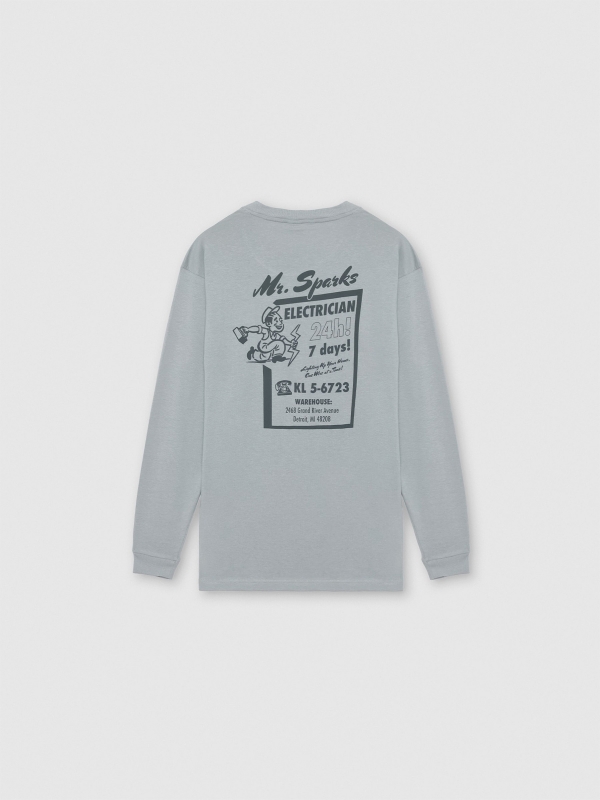 Long sleeve t-shirt with work print blue back view
