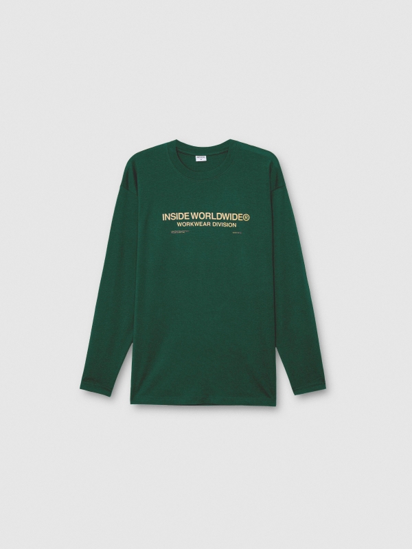 Camiseta manga larga extampado texto verde vista frontal