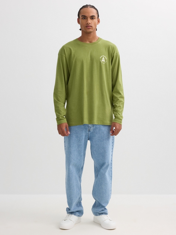 Long sleeve t-shirt nature print green front view