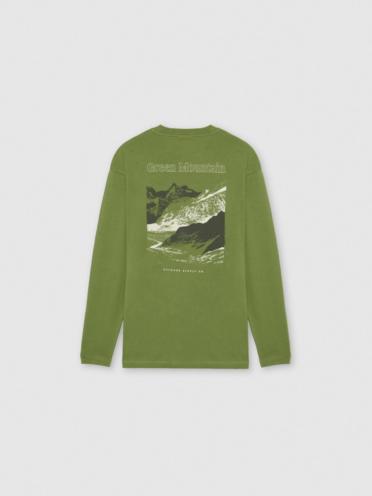 Camiseta manga larga estampado nature verde vista trasera