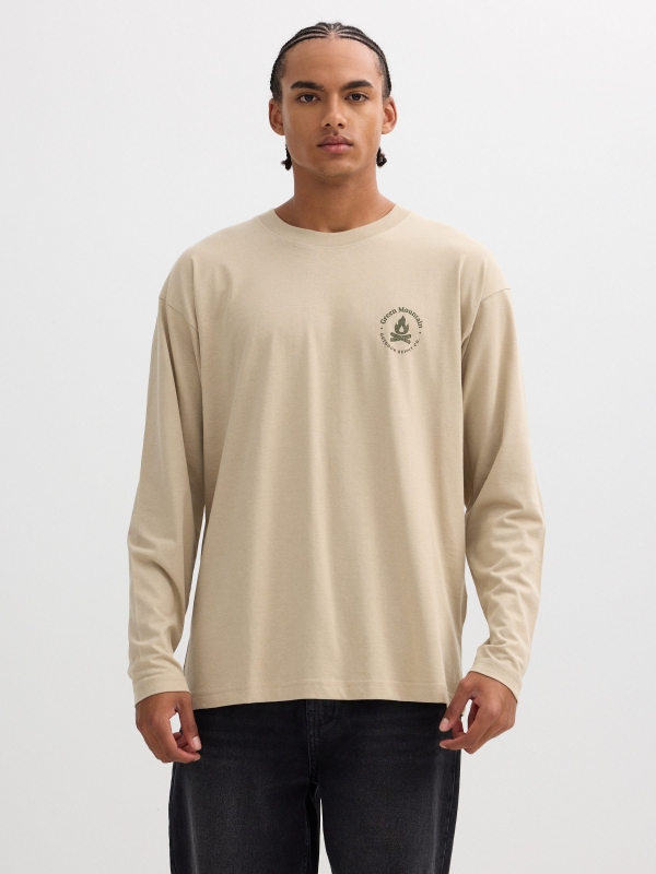 Camiseta manga larga estampado nature crudo vista media frontal