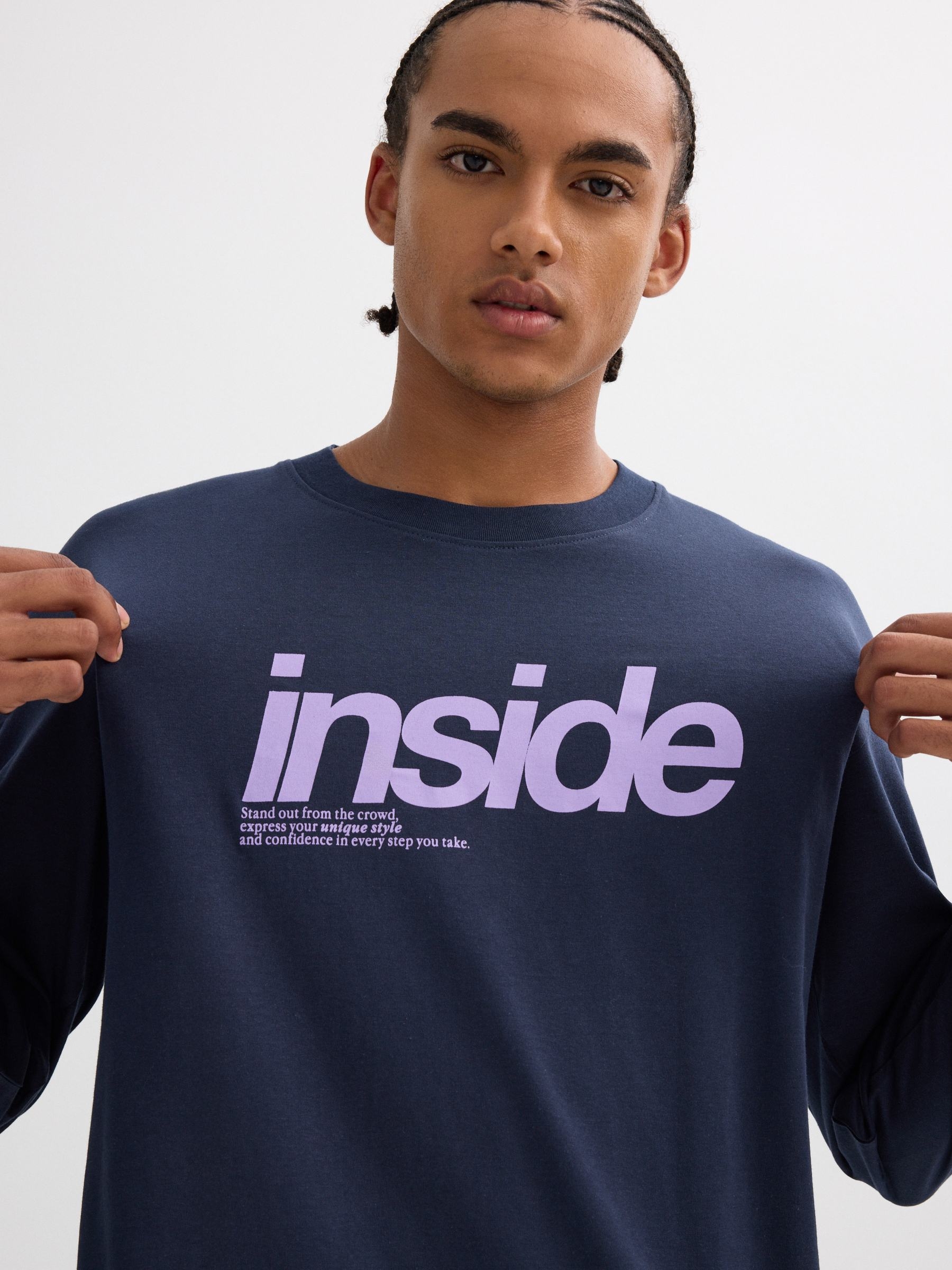 Camiseta de manga longa Inside azul marinho vista meia frontal