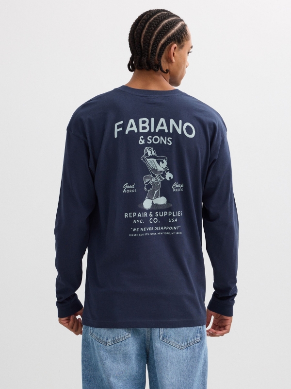 Camiseta manga larga estampado azul marino vista media trasera