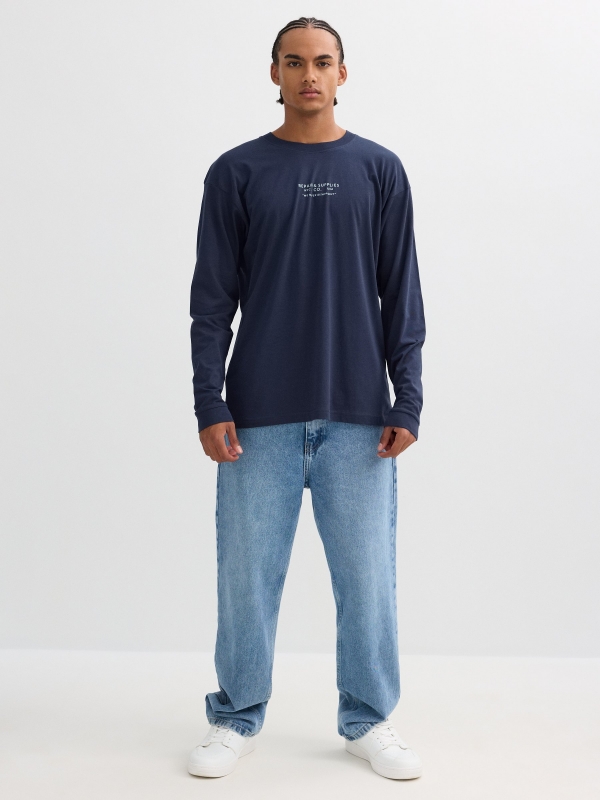 Long sleeve printed t-shirt navy front view