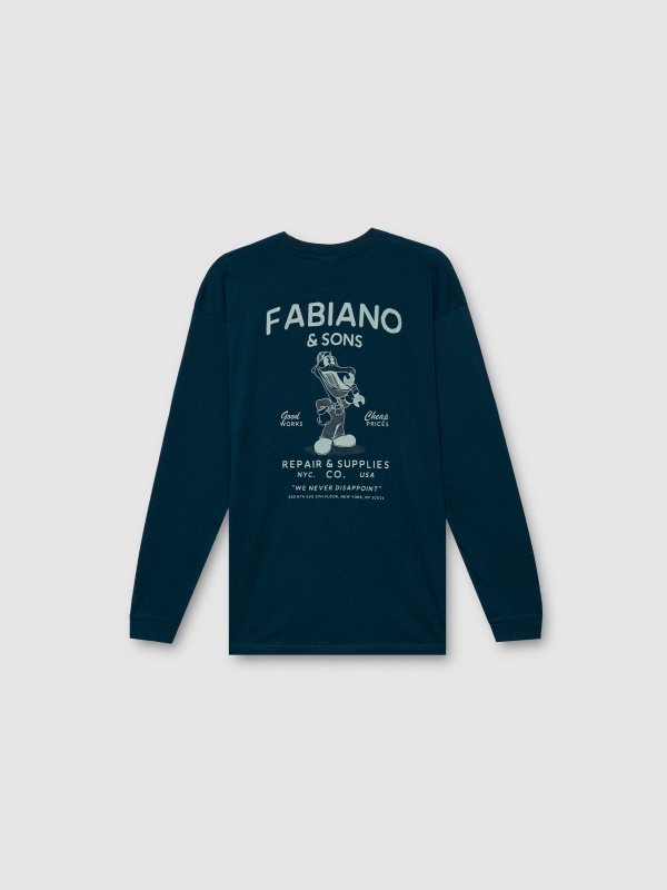 Camiseta manga larga estampado azul marino vista trasera