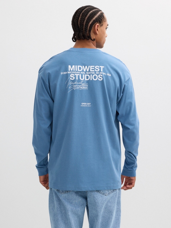 Camiseta manga larga estampado Studios azul vista media trasera