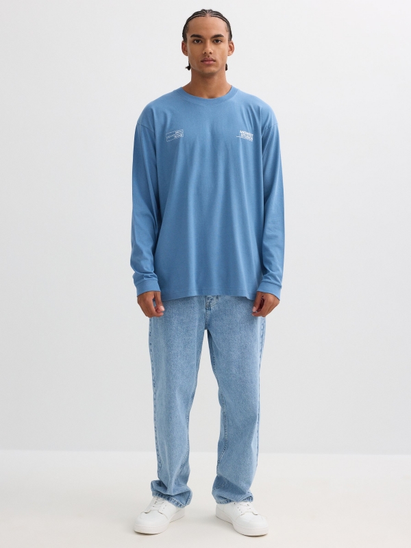 Long sleeve t-shirt with Studios print blue front view