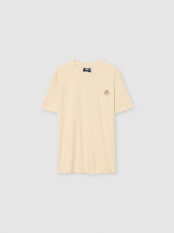  T-shirt with rose print sand front view