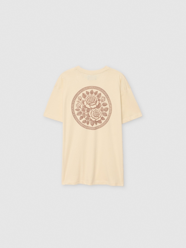 Camiseta estampada rosas areia vista traseira