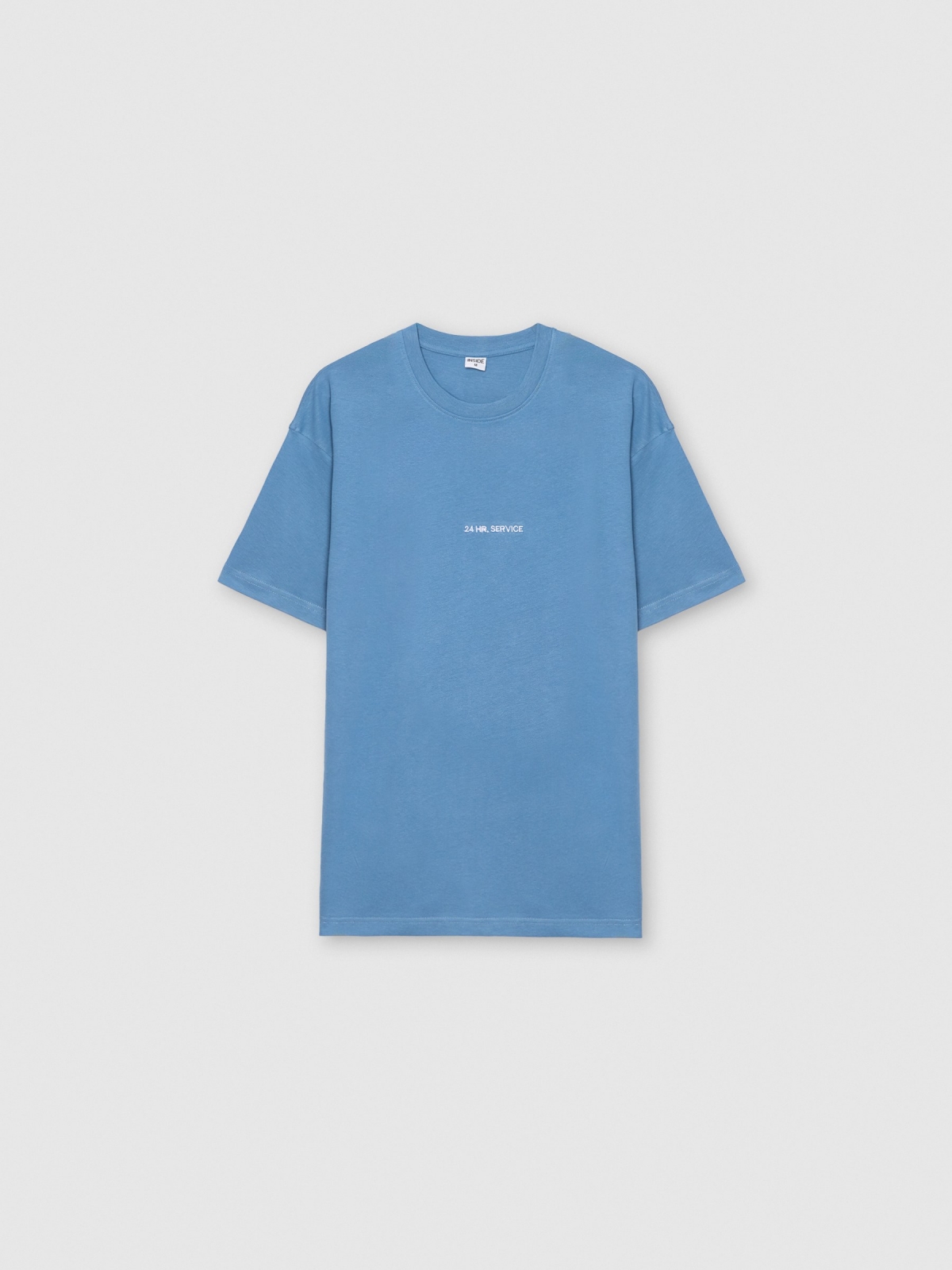  Camiseta estampa texto azul vista frontal