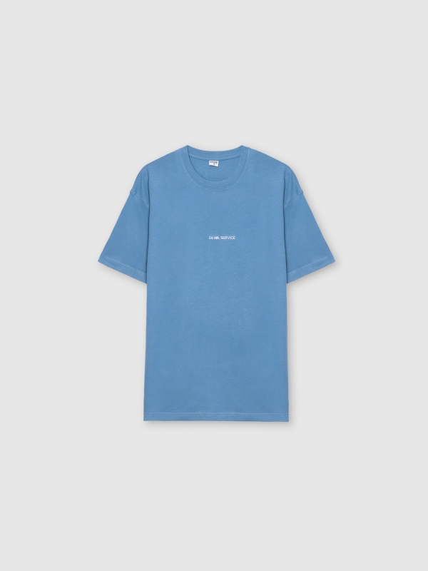  Camiseta estampa texto azul vista frontal