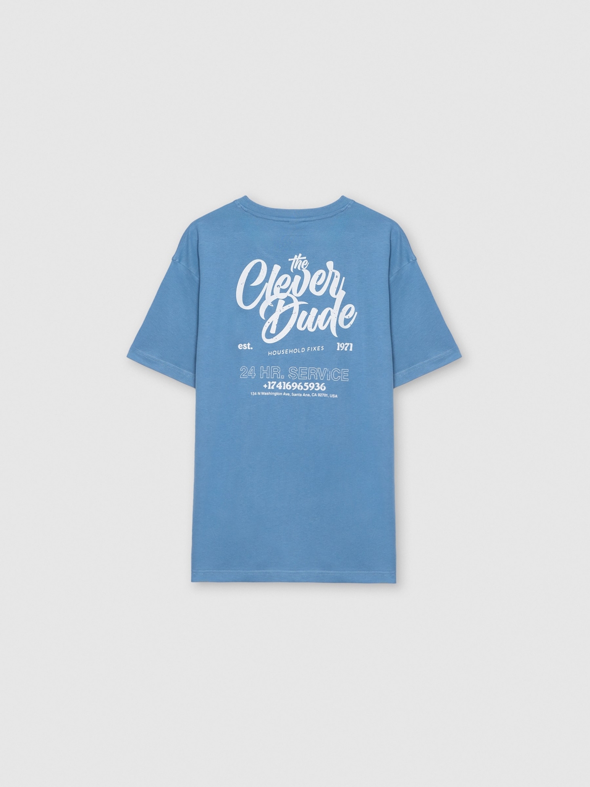 Camiseta estampa texto azul vista traseira