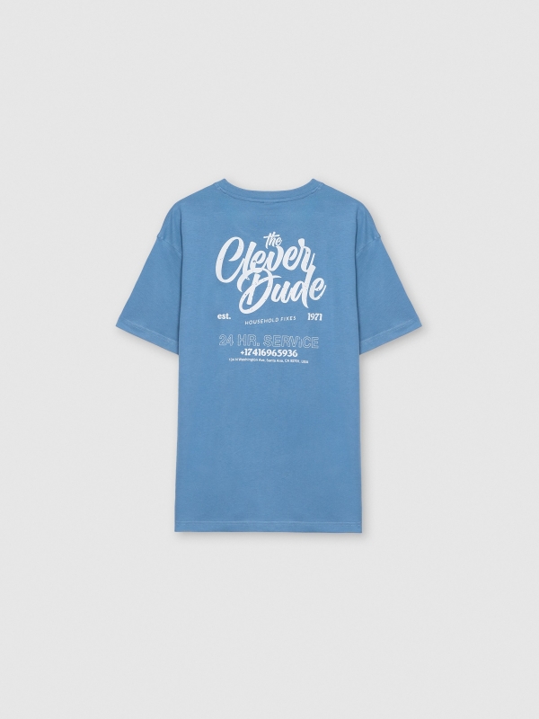 Camiseta estampa texto azul vista traseira