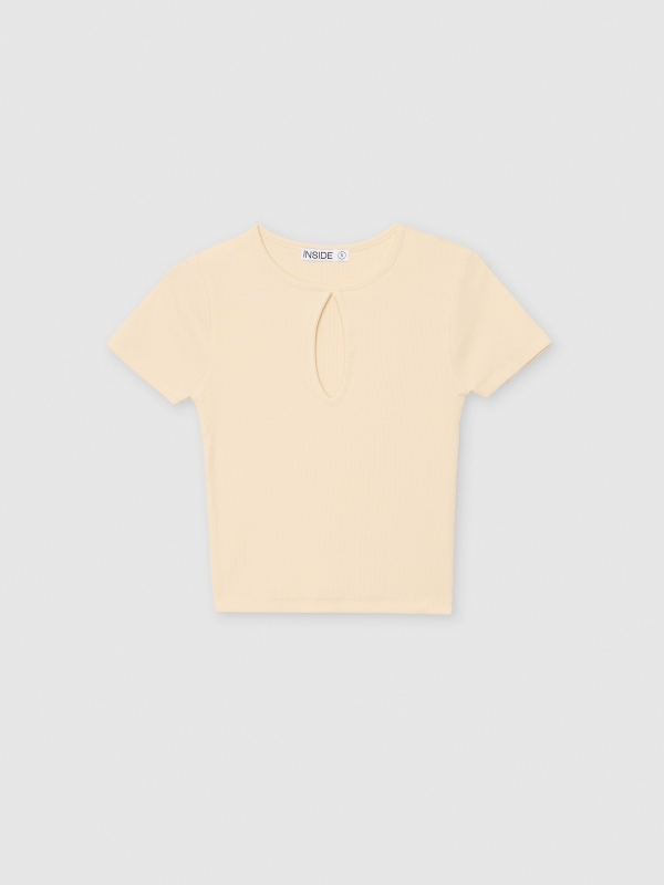  Short sleeve crop cut out t-shirt sand front view