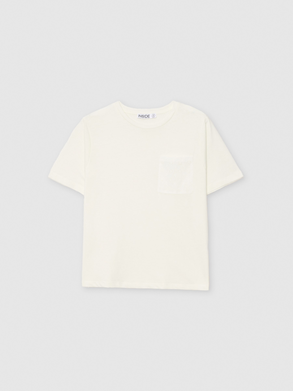  Camiseta manga corta bosillo crochet blanco vista frontal