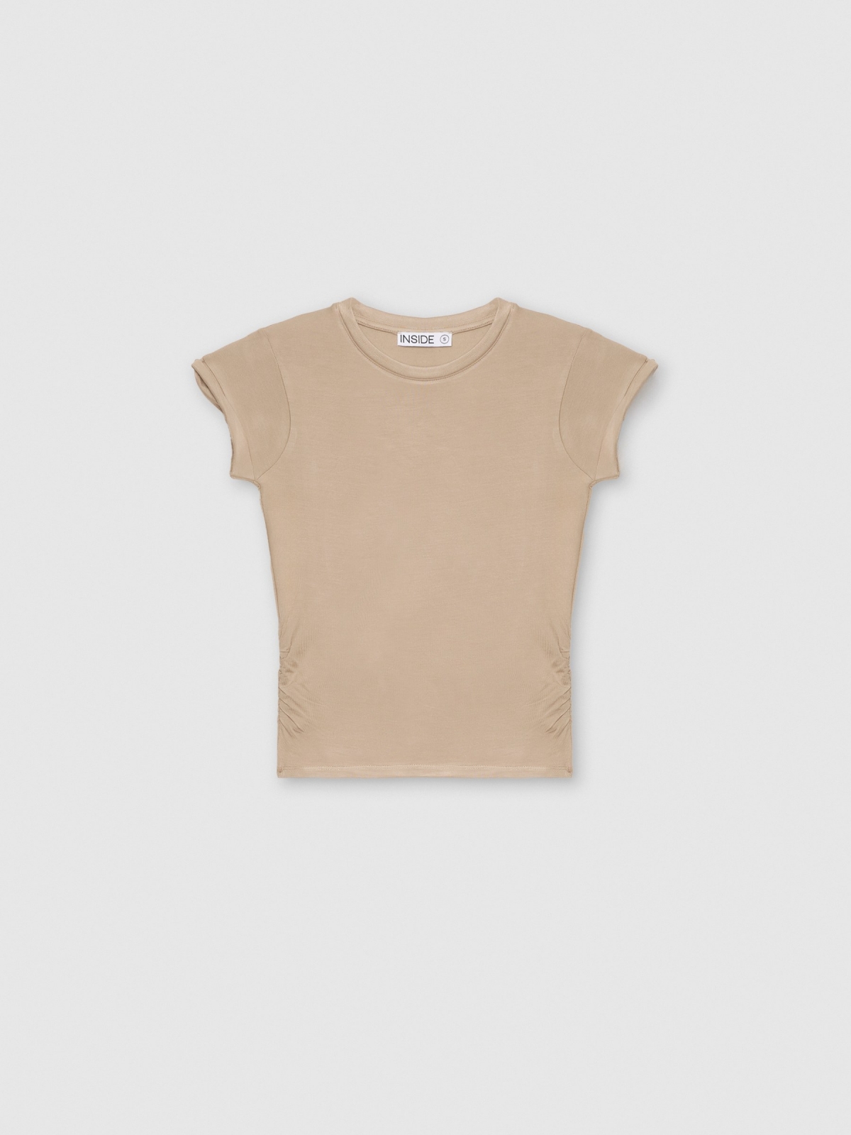  Camiseta manga corta frunces laterales taupe vista frontal