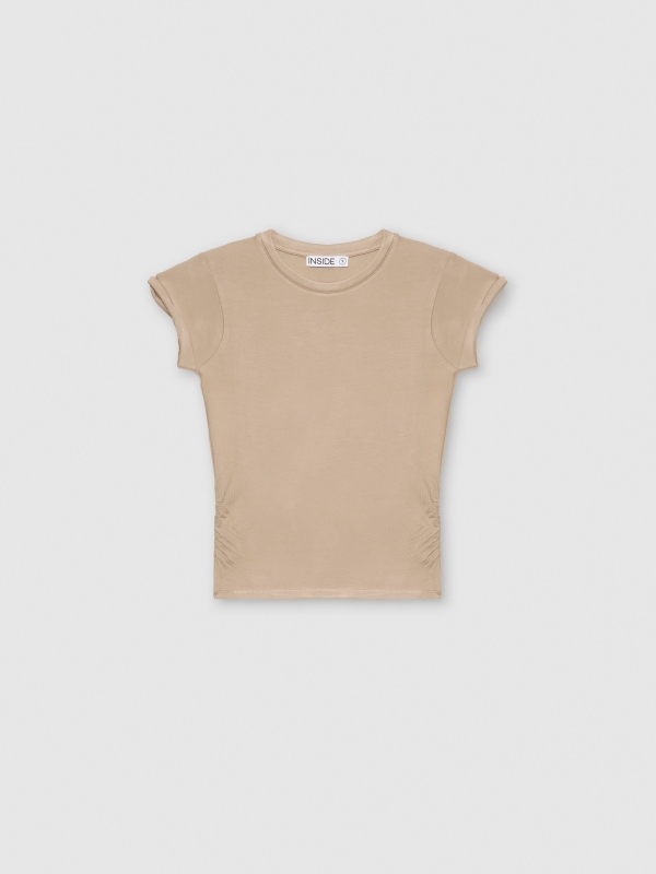  Camiseta manga corta frunces laterales taupe vista frontal