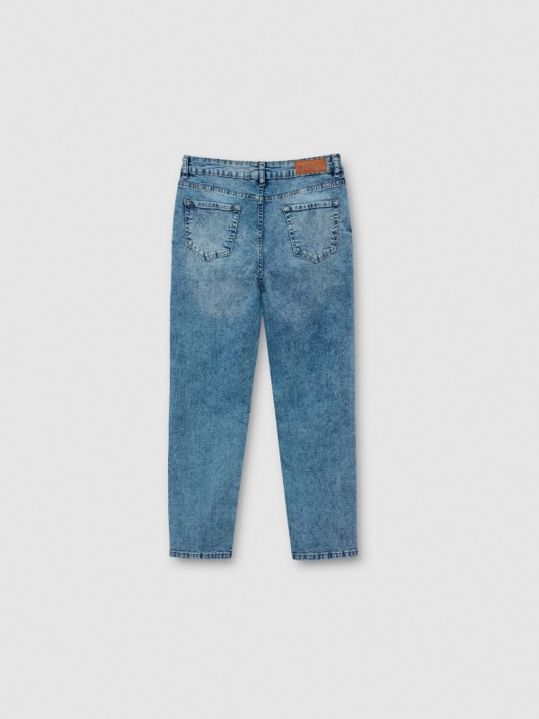 Jeans mom slim cintura alta azul vista traseira