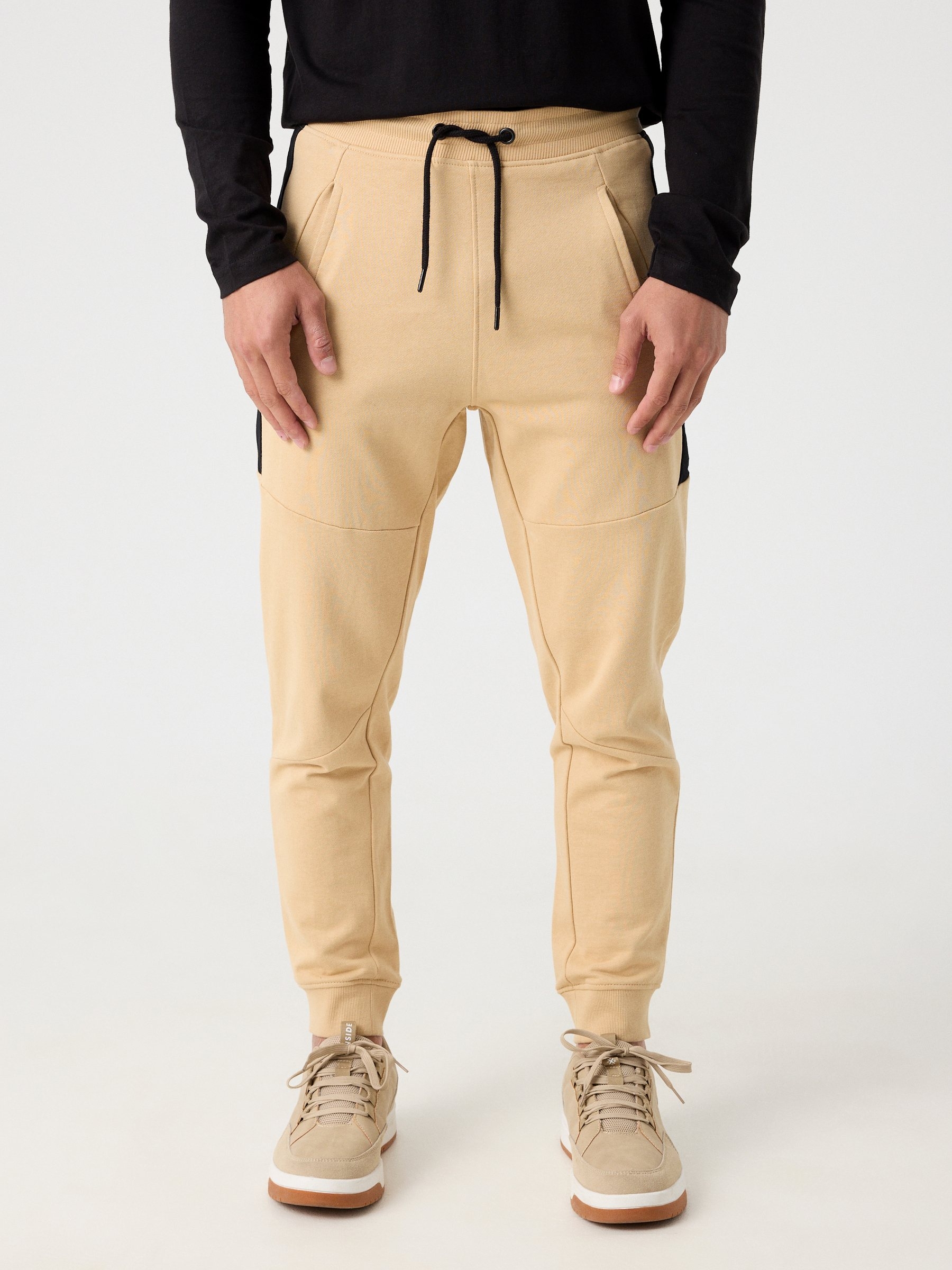 Sport jogger pants camel front view