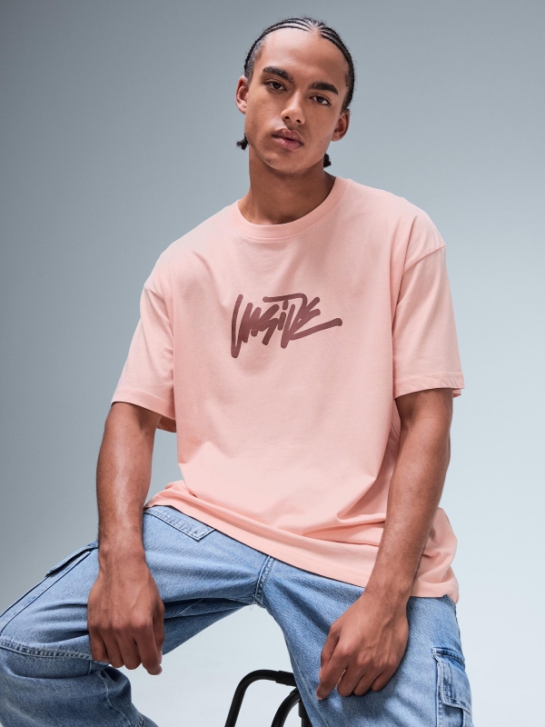  Camiseta estampa texto Inside rosa nude