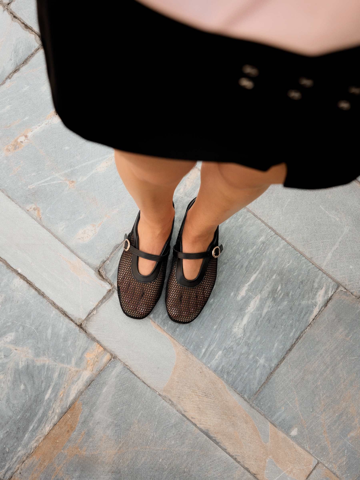 %New% Bailarina de rejilla negro